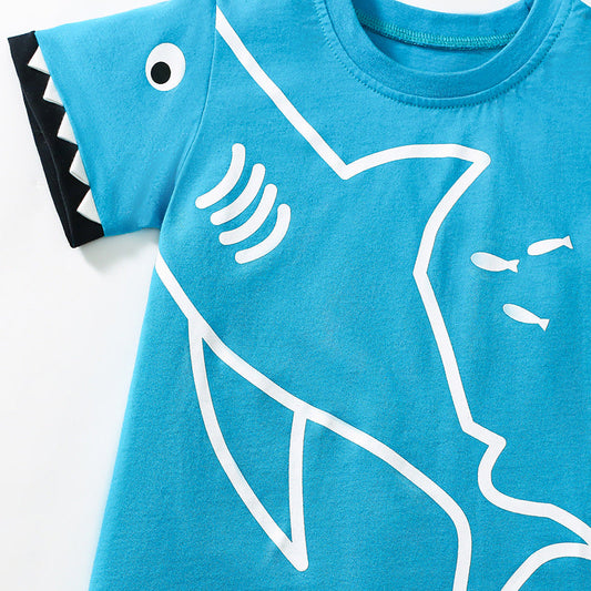 Summer Baby Kids Shark Cartoon Pattern T-shirt and Shorts Clothing Set