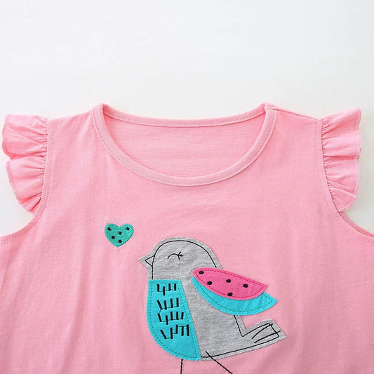 Summer Baby Kids Cute Birds Cartoon Pattern Vest and Shorts Clothing