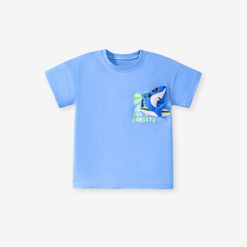Summer Baby Kids Shark Cartoon Pattern T-shirt and Shorts Clothing Set