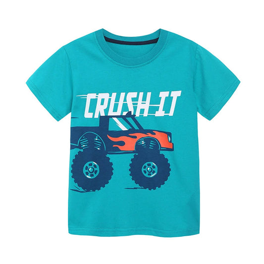 Summer Baby Kids Cars and Excavator Cartoon Pattern T-shirt Clothing