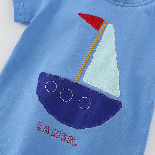 Summer Baby Kids Geometric Boat Pattern T-shirt and Shorts Clothing