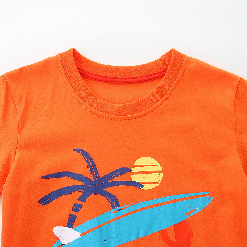 Summer Baby Kids Cartoon Crabs Pattern T-shirt and Shorts Clothing Set