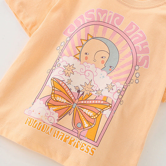 Summer Baby Kids Cartoon Pattern T-shirt and Denim Shorts Clothing Set