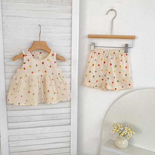 Summer Baby Kids Polka Dots Pattern Sleeveless Top and Shorts Clothing