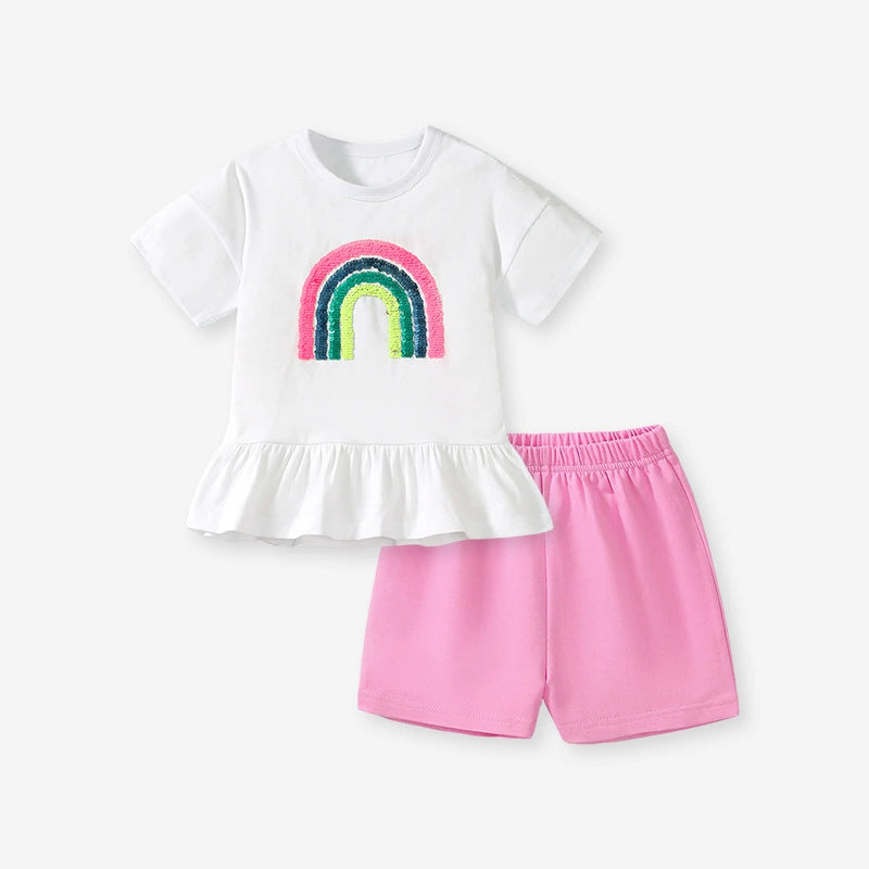 Summer Baby Kids Rainbow Pattern T-shirt and Shorts Clothing Set for