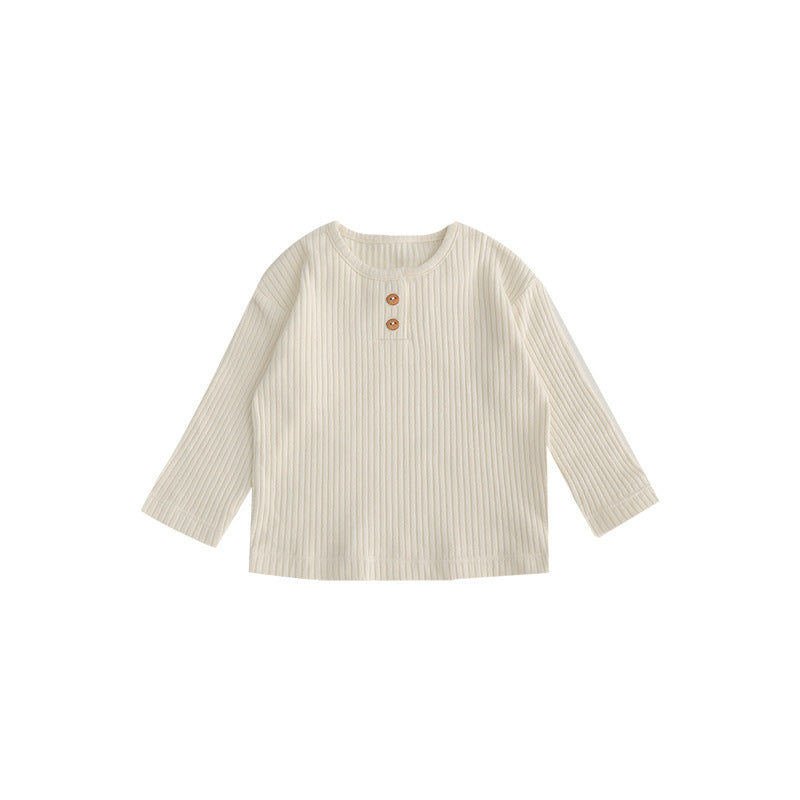 Spring Baby Kids Unisex Solid Color Crew Neck Top And Pants Clothing