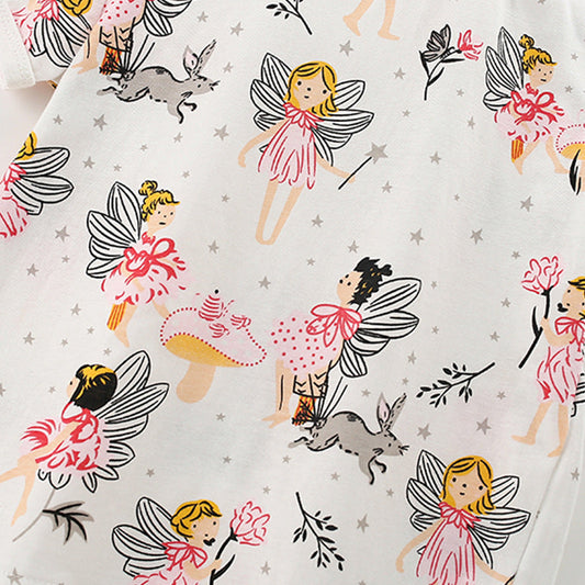 Summer Baby Kids Fairy Cartoon Pattern T-shirt and Shorts Clothing Set