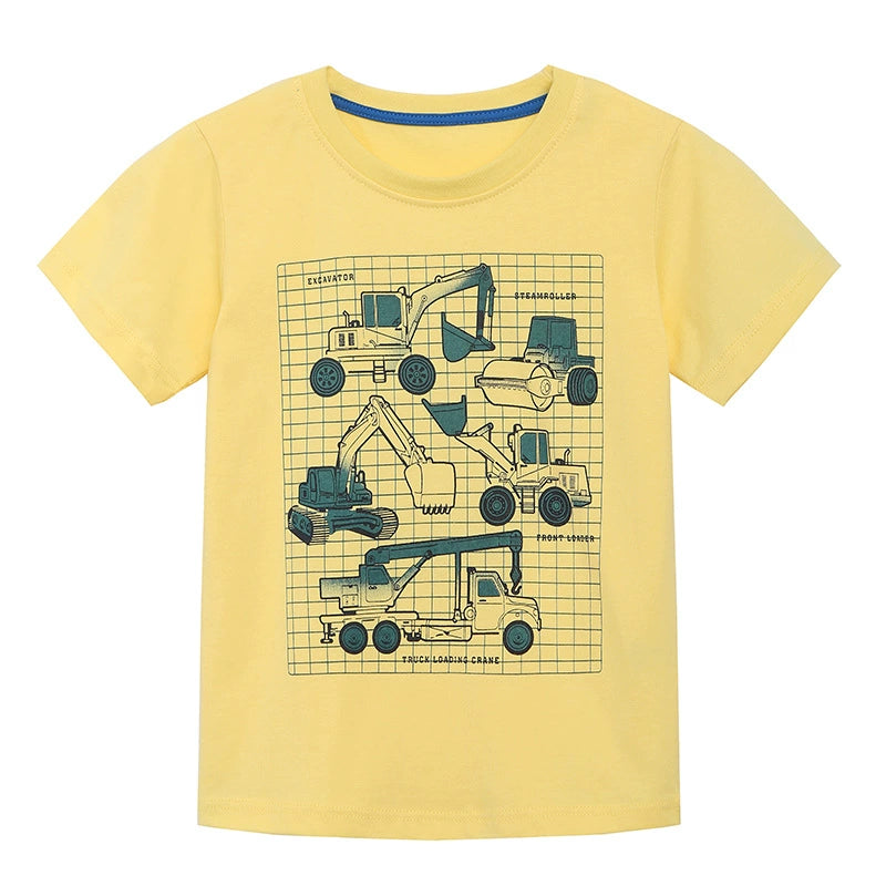 Summer Baby Kids Cars and Excavator Cartoon Pattern T-shirt Clothing