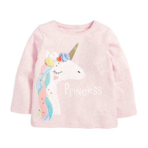 Kids Girls Floral Unicorn Cartoon Pattern Princess Pullover Clothing