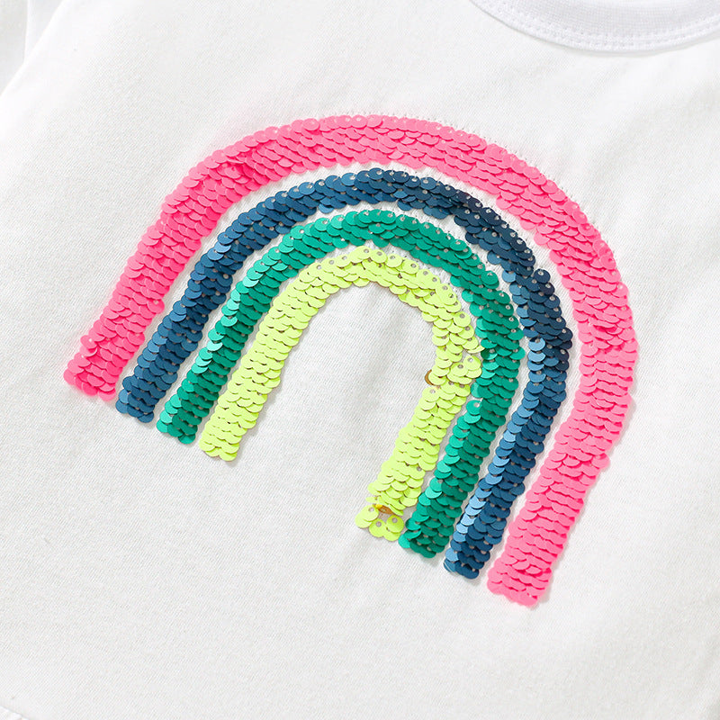 Summer Baby Kids Rainbow Pattern T-shirt and Shorts Clothing Set for