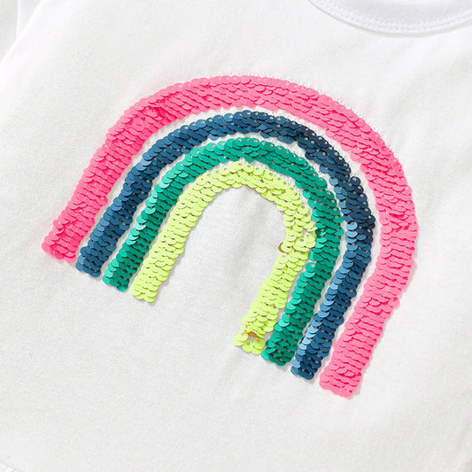 Summer Baby Kids Rainbow Pattern T-shirt and Shorts Clothing Set for