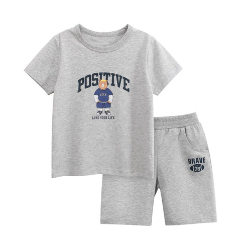 Summer Baby Kids Boys Cartoon Pattern T-shirt and Shorts Clothing Set