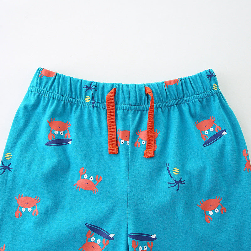 Summer Baby Kids Cartoon Crabs Pattern T-shirt and Shorts Clothing Set