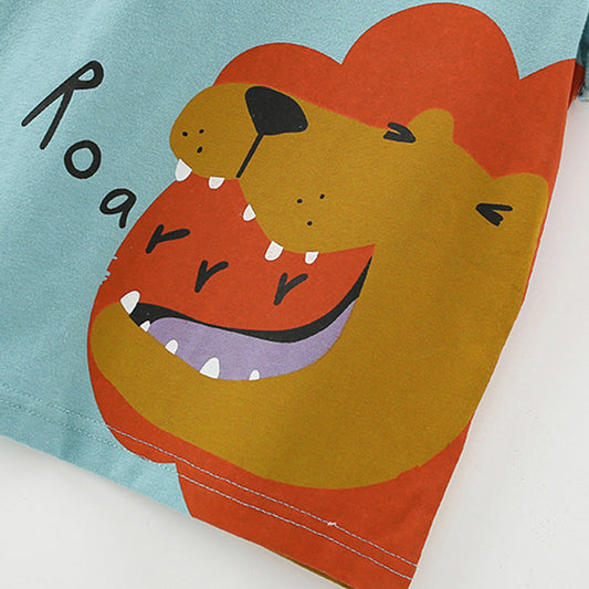 Summer Baby Kids Lion Cartoon Pattern T-shirt and Shorts Clothing Set
