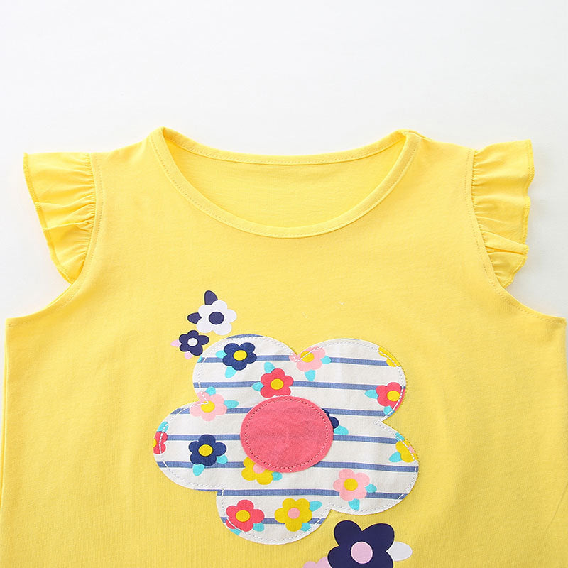 Summer Baby Kids Cute Flowers Pattern Vest and Striped Shorts Clothing