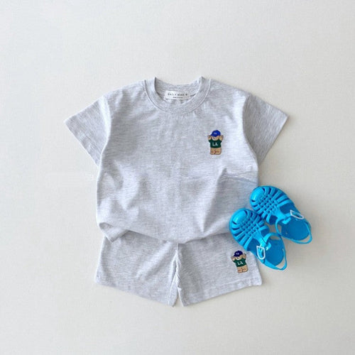 Summer Baby Kids Teddy Bear Pattern T-shirt and Shorts Clothing Set