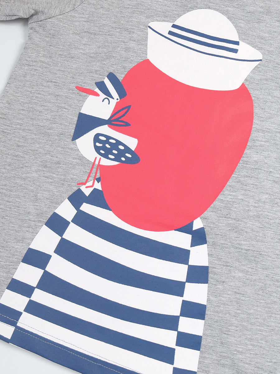 Summer Baby Kids Sailor Cartoon Print T-shirt and Shorts Clothing Set