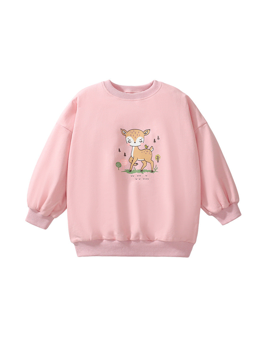 Autumn Baby Kids Girls Cartoon Little Deer Pattern Pullover Clothing