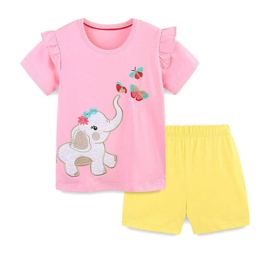 Summer Baby Kids Cute Elephant Pattern T-shirt and Shorts Clothing Set