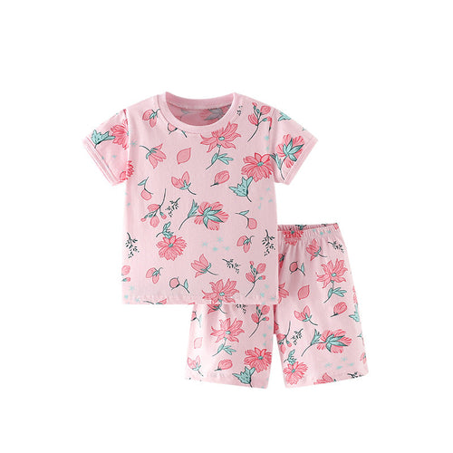 Summer Baby Kids Flowers Pattern T-shirt and Shorts Clothing Set for