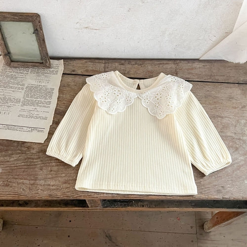 Spring Baby Kids Girls Hollow-Out Collar Top And Flared Pants Clothing