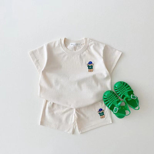 Summer Baby Kids Teddy Bear Pattern T-shirt and Shorts Clothing Set