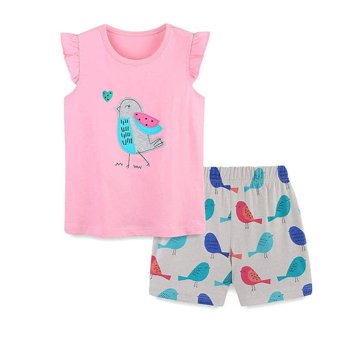 Summer Baby Kids Cute Birds Cartoon Pattern Vest and Shorts Clothing