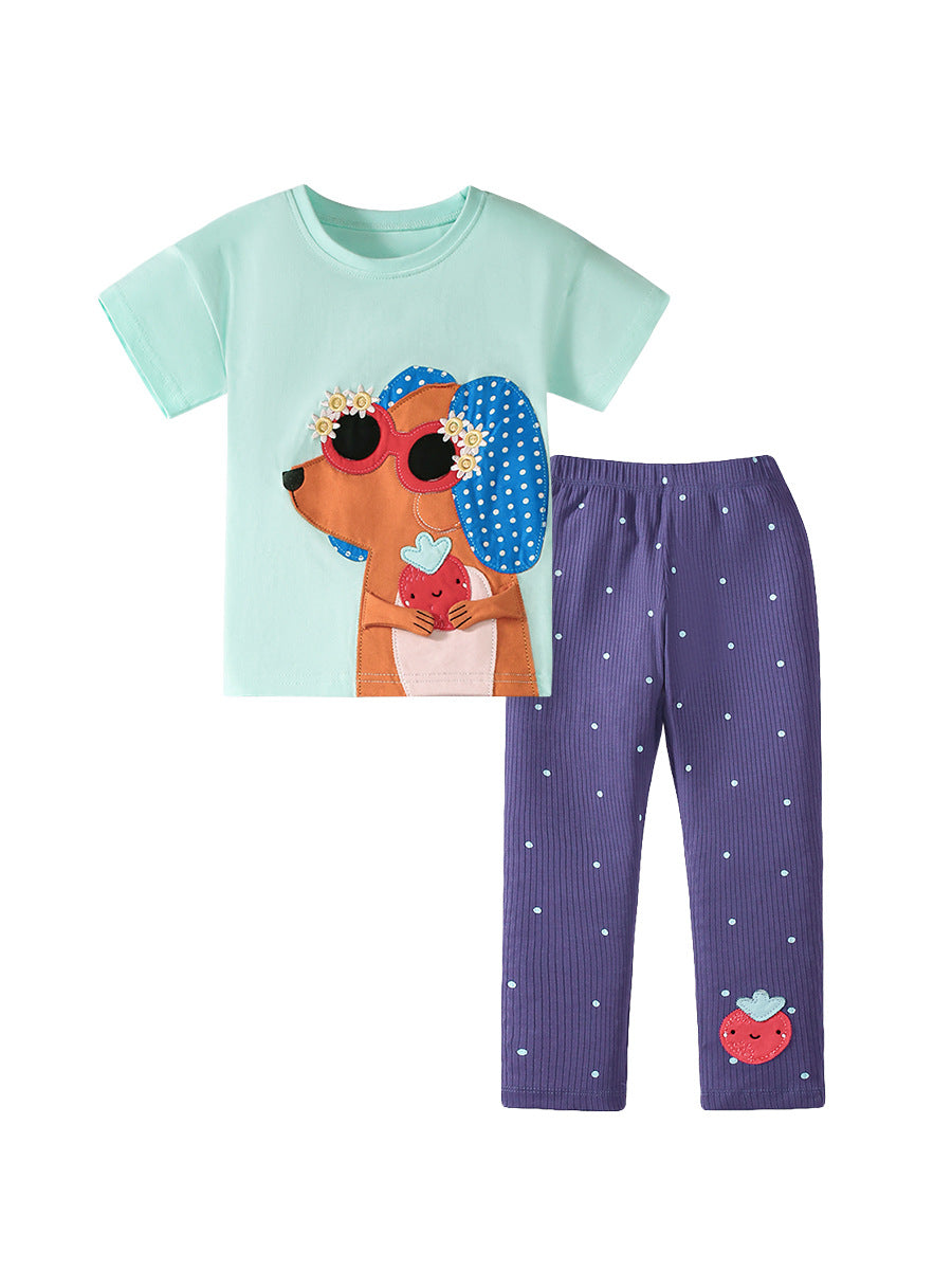 Summer Baby Kids Puppy Cartoon Pattern T-shirt and Shorts Clothing Set