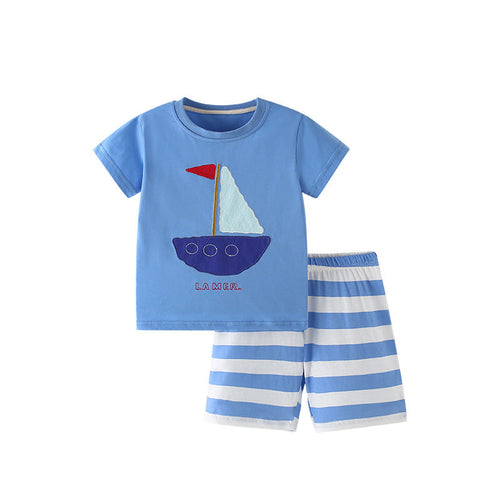 Summer Baby Kids Geometric Boat Pattern T-shirt and Shorts Clothing