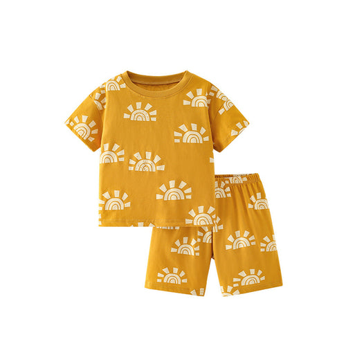 Summer Baby Kids Casual Sunrise Pattern T-shirt and Shorts Clothing
