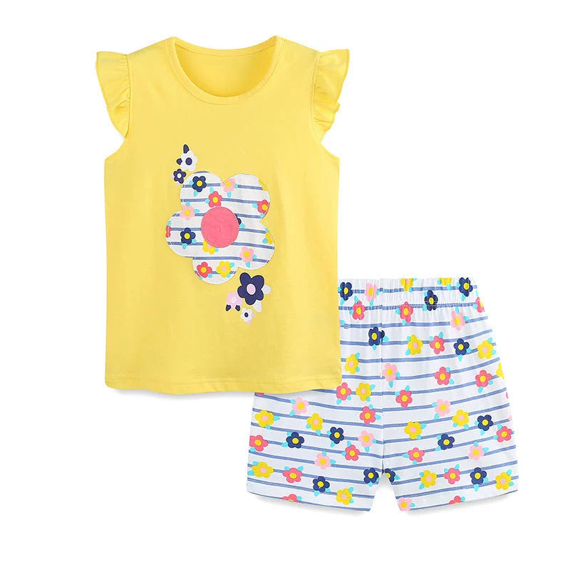 Summer Baby Kids Cute Flowers Pattern Vest and Striped Shorts Clothing