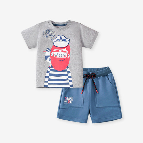 Summer Baby Kids Sailor Cartoon Print T-shirt and Shorts Clothing Set