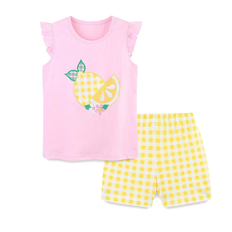 Summer Baby Kids Cute Lemon Pattern Vest and Plaid Shorts Clothing Set