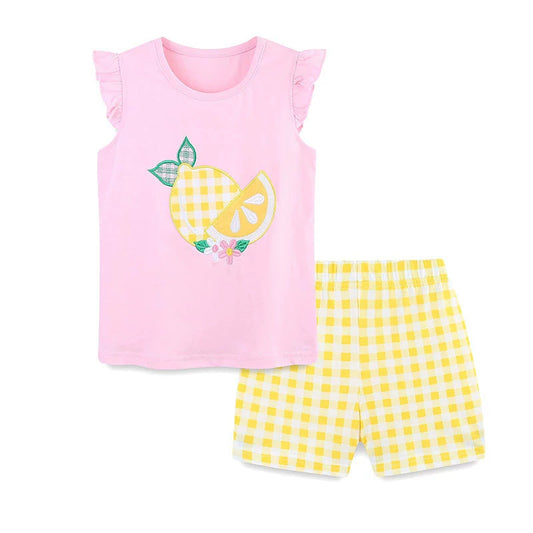 Summer Baby Kids Cute Lemon Pattern Vest and Plaid Shorts Clothing Set