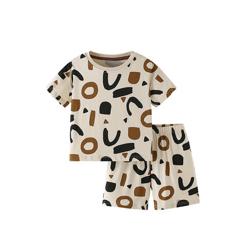Summer Baby Kids Geometric Pattern T-shirt and Shorts Clothing Set for
