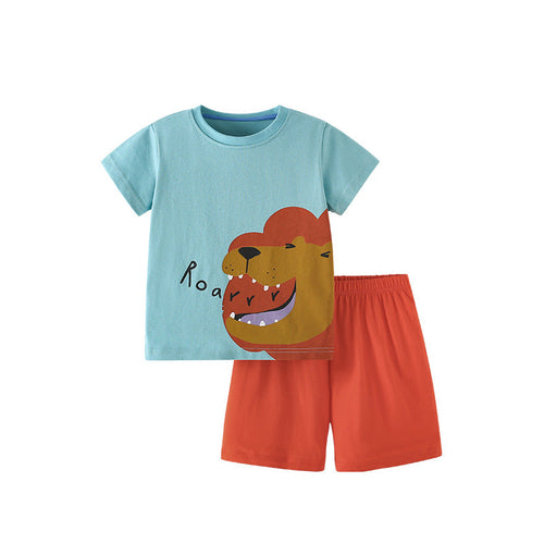 Summer Baby Kids Lion Cartoon Pattern T-shirt and Shorts Clothing Set