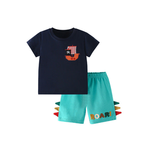 Summer Baby Kids Pirate Cartoon Pattern T-shirt and Shorts Clothing