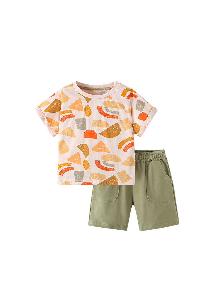 Summer Baby Kids Geometric Pattern T-shirt and Shorts Clothing Set for
