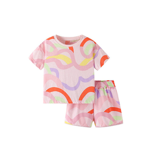 Summer Baby Kids Colorful Curves Pattern T-shirt and Shorts Clothing