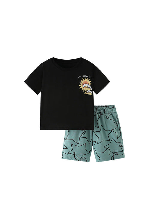 Summer Baby Kids Sun and Stars Pattern T-shirt and Shorts Clothing Set