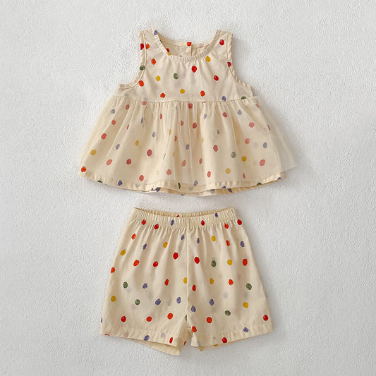 Summer Baby Kids Polka Dots Pattern Sleeveless Top and Shorts Clothing