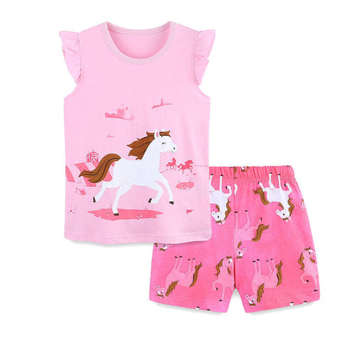 Summer Baby Kids Cartoon Horse Pattern Vest and Shorts Clothing Set