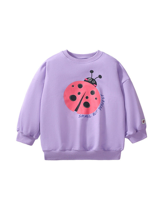 Baby Kids Girls Cartoon Ladybird Pattern Purple Pullover Clothing
