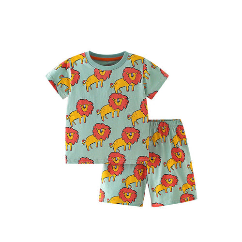 Summer Baby Kids Cartoon Lions Pattern T-shirt and Shorts Clothing Set
