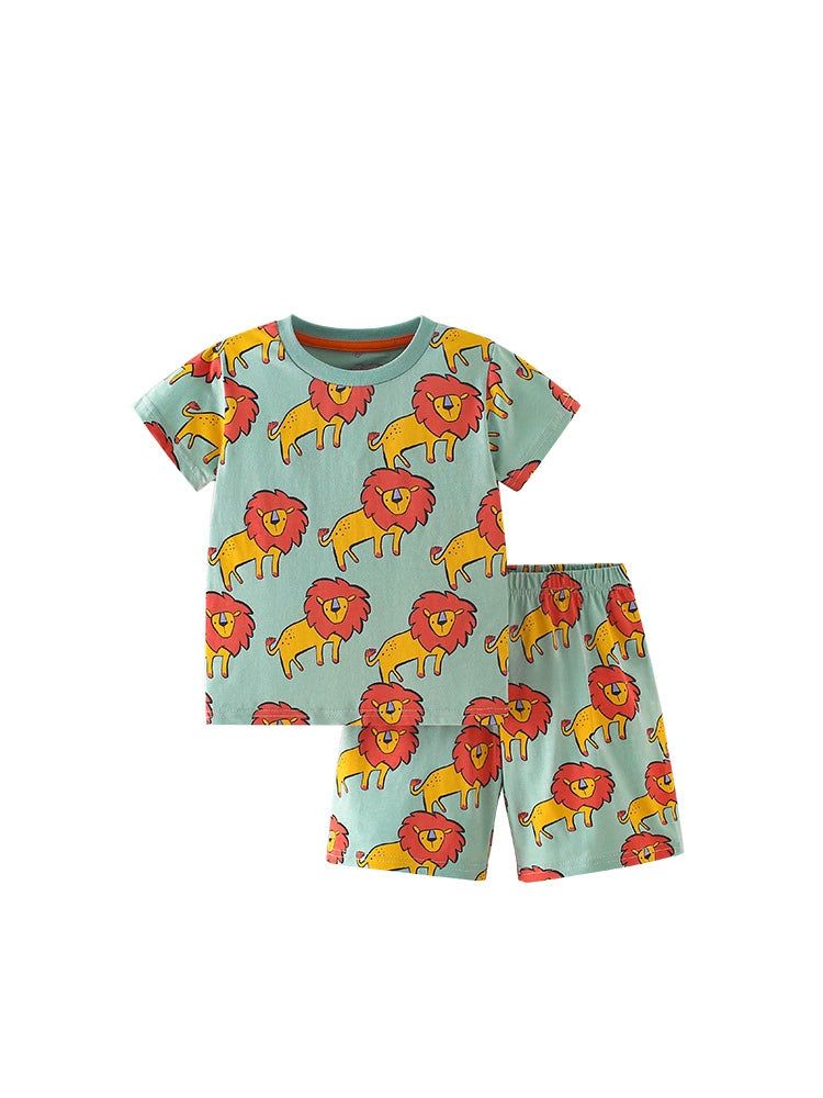 Summer Baby Kids Cartoon Lions Pattern T-shirt and Shorts Clothing Set