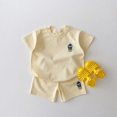 Summer Baby Kids Teddy Bear Pattern T-shirt and Shorts Clothing Set