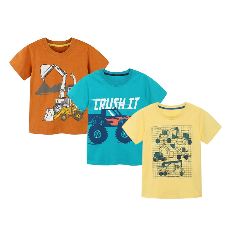 Summer Baby Kids Cars and Excavator Cartoon Pattern T-shirt Clothing