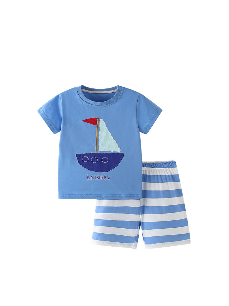 Summer Baby Kids Geometric Boat Pattern T-shirt and Shorts Clothing