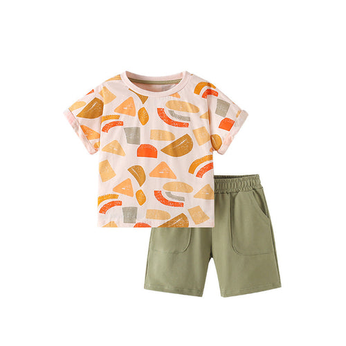 Summer Baby Kids Geometric Pattern T-shirt and Shorts Clothing Set for