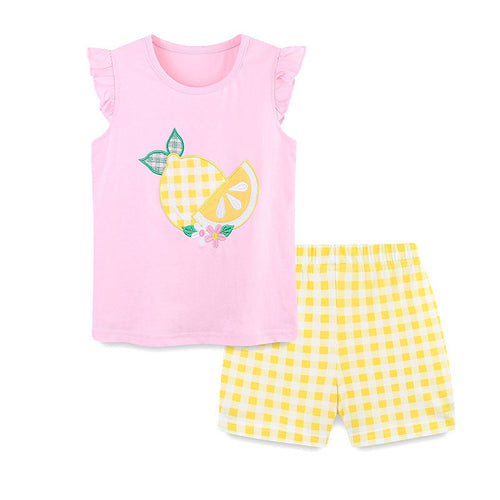 Summer Baby Kids Cute Lemon Pattern Vest and Plaid Shorts Clothing Set